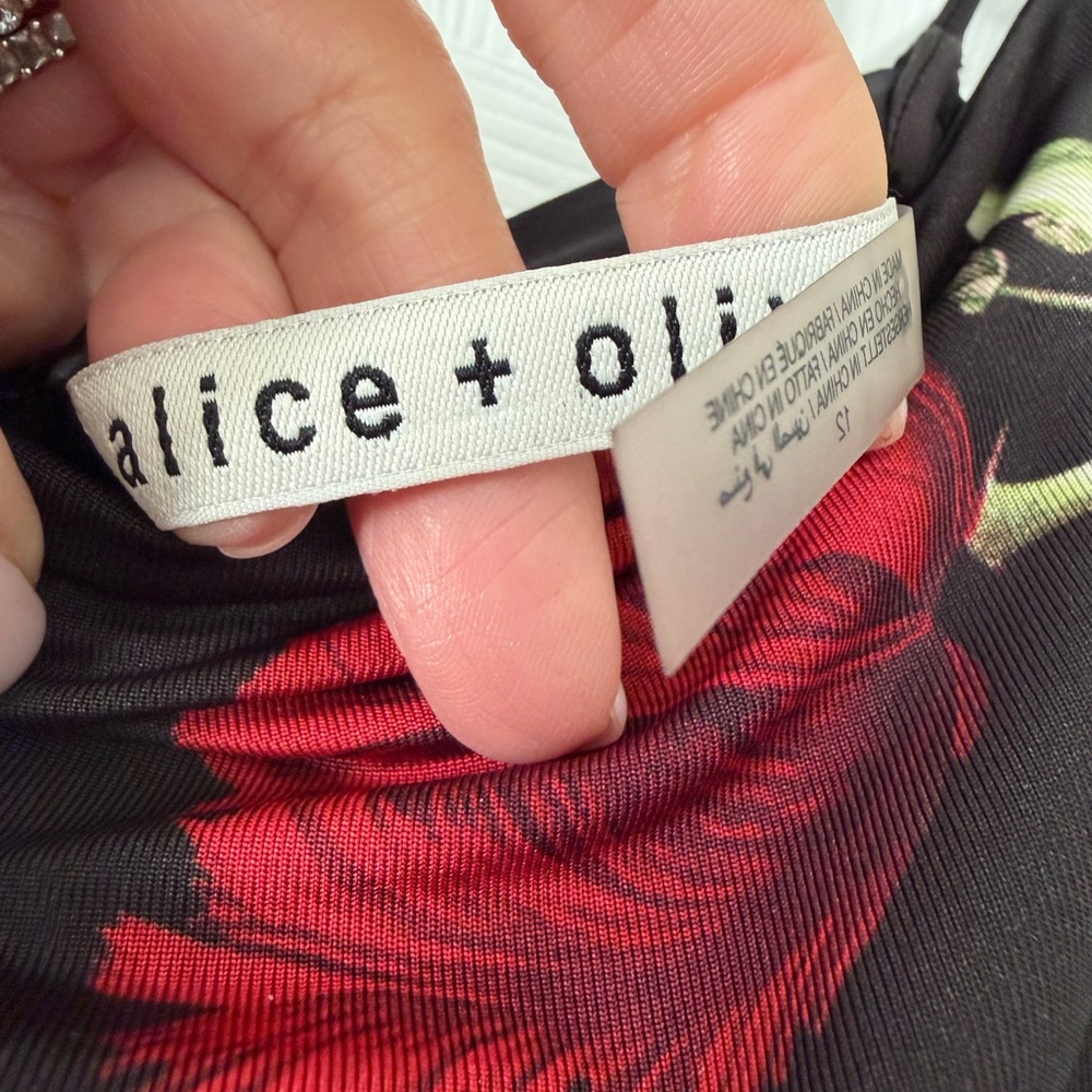 Alice + Olivia Fifu Black Floral Slip Maxi Dress with Multicolor Blooms size 12 - Picture 8 of 10